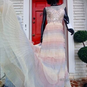 Elegant Multicolor Tierd Gown With Sequin Detail